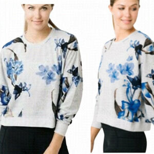 Nwot - Zyia Active - Grey/Blue Flora Sweatshirt - Size L